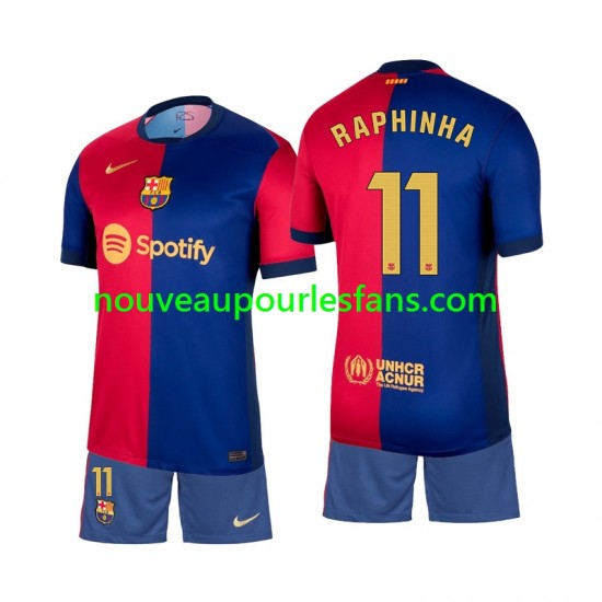 Maillot FC Barcelone Raphinha 11 Enfant Tenue Domicile 2024-2025 Manche Courte