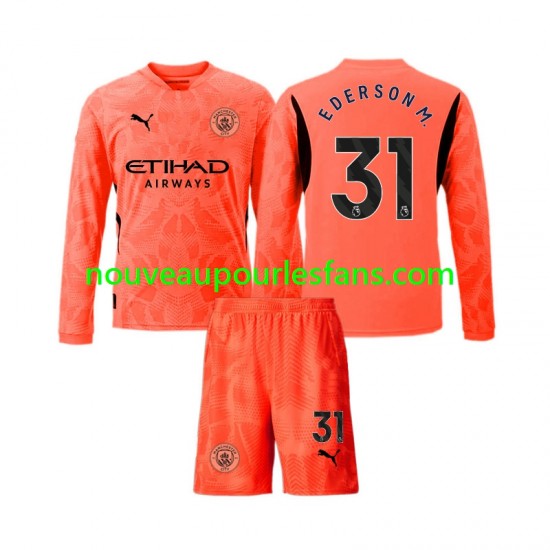 Maillot Manchester City Ederson Moraes 31 Gardien Enfant Tenue Extérieur 2024-2025 Manche Longue