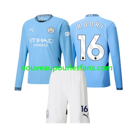 Maillot Manchester City Rodri 16 Enfant Tenue Domicile 2024-2025 Manche Longue