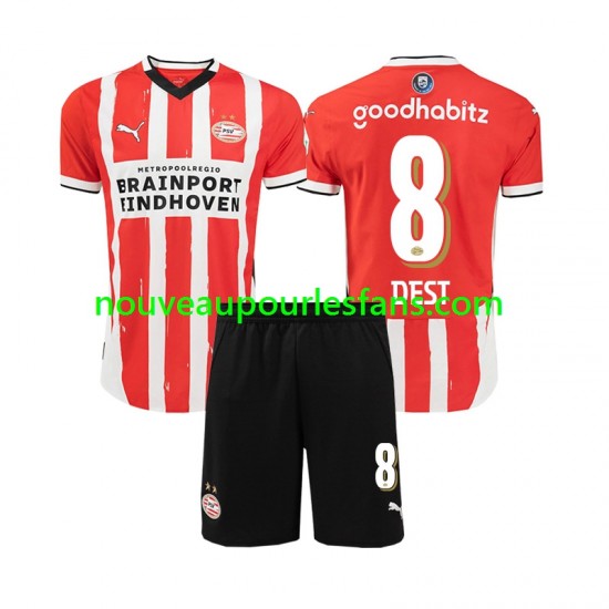 Maillot PSV Eindhoven Sergino Dest 8 Enfant Tenue Domicile 2024-2025 Manche Courte