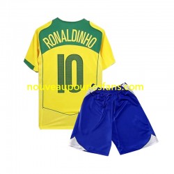Maillot Brésil Ronaldiho 10 2004 Rétro Enfant Tenue Domicile Manche Courte