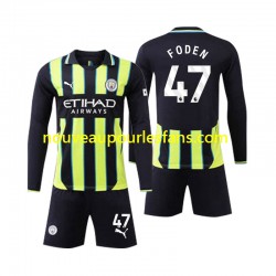 Maillot Manchester City Phil Foden 47 Enfant Tenue Extérieur 2024-2025 Manche Longue