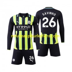 Maillot Manchester City Savinho 26 Enfant Tenue Extérieur 2024-2025 Manche Longue
