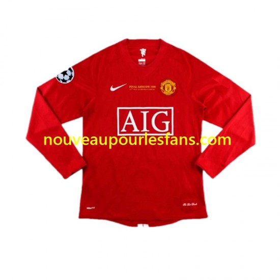 Maillot Manchester United Champion League 2007 Rétro Homme Tenue Domicile Manche Longue