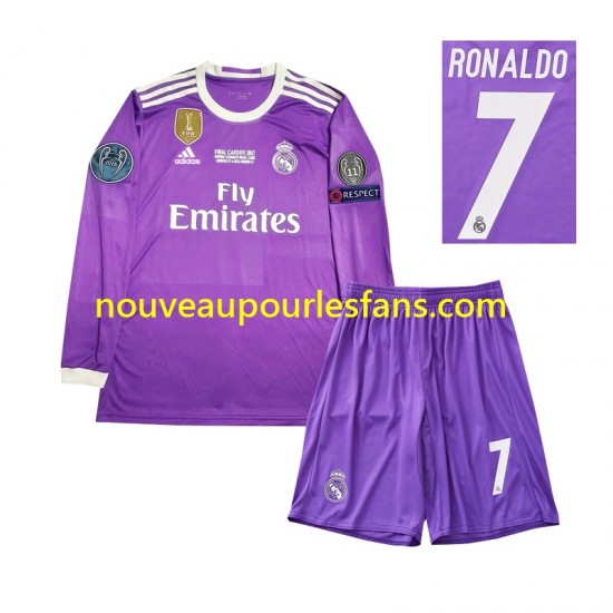 Maillot Real Madrid Cristiano Ronaldo 7 2016 Rétro Enfant Tenue Extérieur Manche Longue