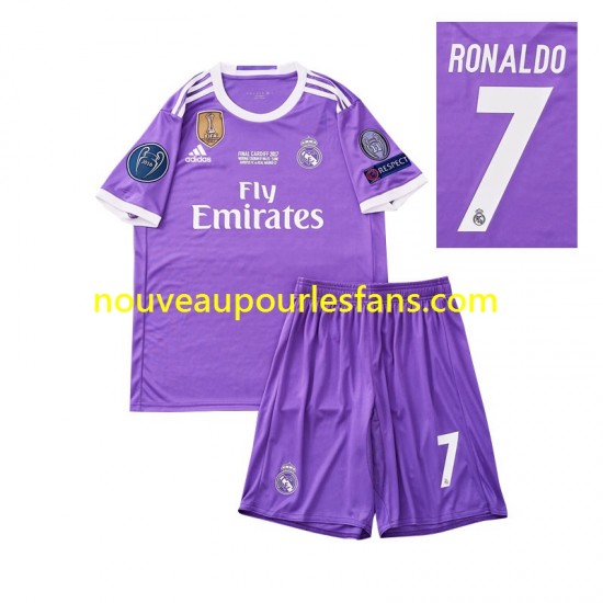 Maillot Real Madrid Cristiano Ronaldo 7 2016 Rétro Enfant Tenue Extérieur Manche Courte