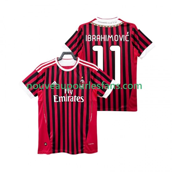 Maillot AC Milan Ibrahimović Zlatan 11 2012 Rétro Homme Tenue Domicile 2011 Manche Courte
