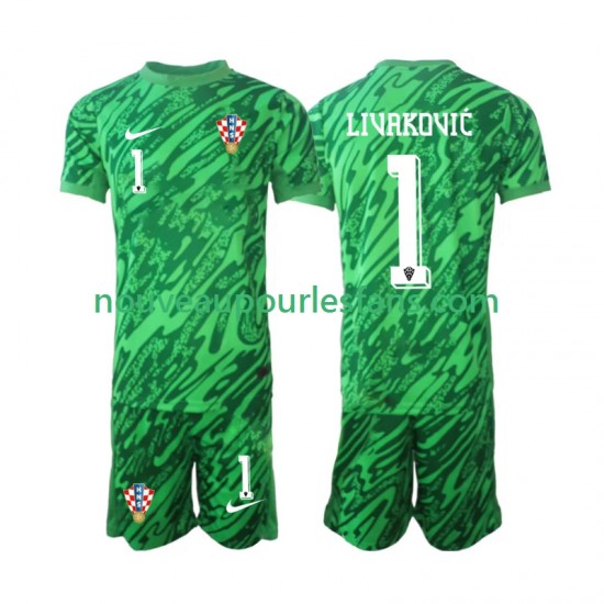 Maillot Croatie DOMINIK LIVAKOVIC 1 Gardien Enfant Tenue Extérieur 2024 Manche Courte