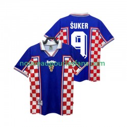 Maillot Croatie SUKER 9 Rétro Homme Tenue Extérieur 1998 Manche Courte