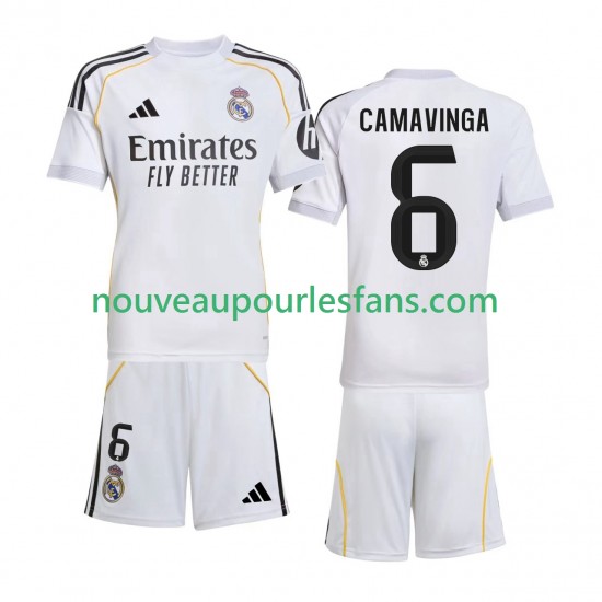 Maillot Real Madrid Camavinga 6 Enfant Tenue Domicile 2025-2026 Manche Courte