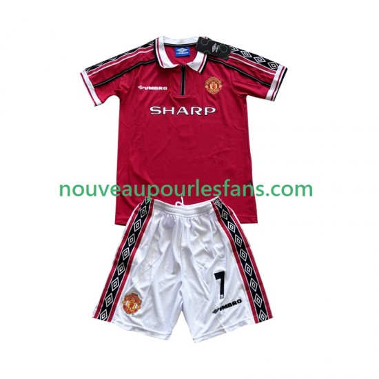 Maillot Manchester United Beckham 7 Rétro Enfant Tenue Domicile 1999 1998 Manche Courte