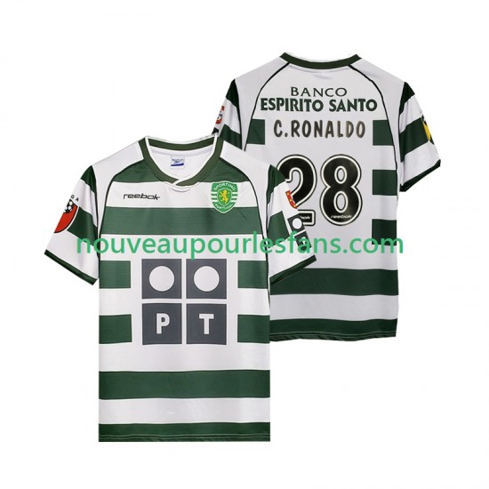 Maillot Sporting CP Cristiano Ronaldo 28 2001 2003 Rétro Homme Tenue Domicile Manche Courte