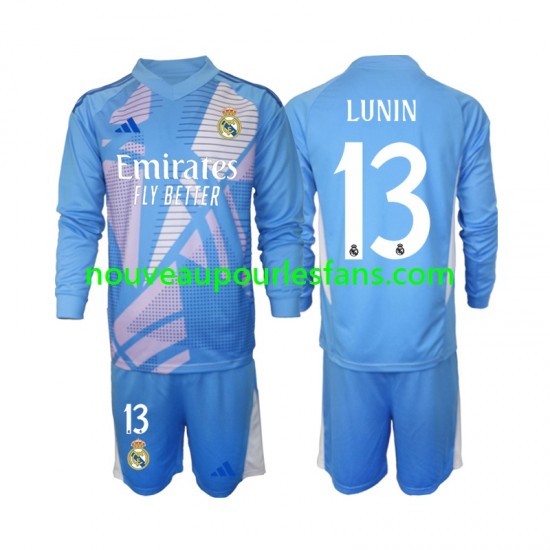 Maillot Real Madrid Andriy Lunin 13 Gardien Enfant Tenue Domicile 2024-2025 Manche Longue