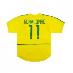 Maillot Brésil RONALDINHO 11 Rétro Homme Tenue Domicile 2002 Manche Courte