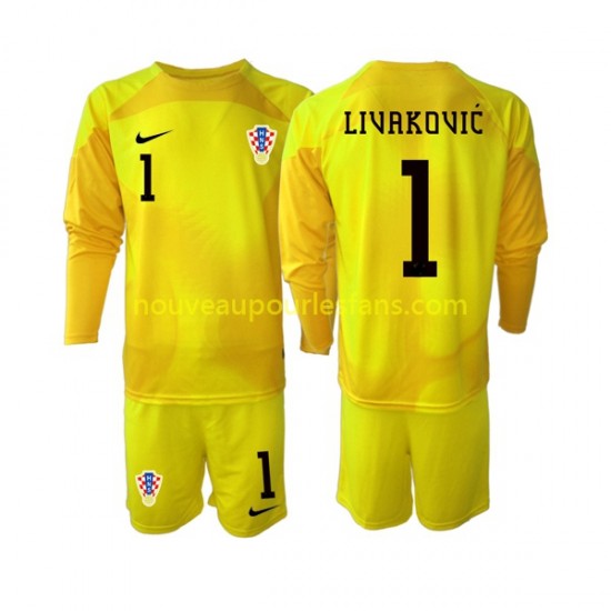 Maillot Croatie Dominik Livakovic 1 Gardien Enfant Tenue Domicile Coupe du Monde 2022 Manche Longue