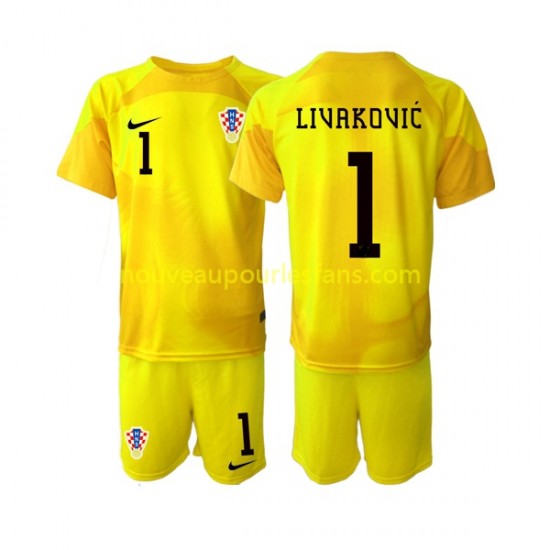 Maillot Croatie Dominik Livakovic 1 Gardien Enfant Tenue Domicile Coupe du Monde 2022 Manche Courte