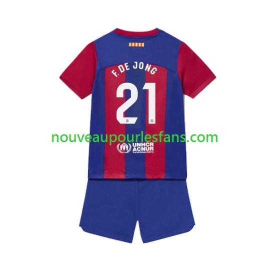 Maillot FC Barcelone Frenkie de Jong 21 Enfant Tenue Domicile 2023-2024 Manche Courte