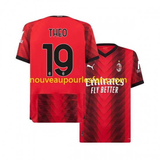 Maillot AC Milan Theo Hernandez 19 Homme Tenue Domicile 2023-2024 Manche Courte