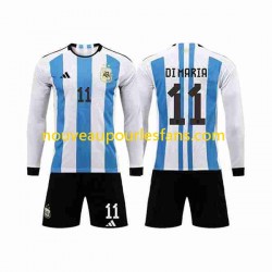 Maillot Argentine 3 Stars Di Maria 11 Enfant Tenue Domicile Coupe du Monde 2022 Manche Longue