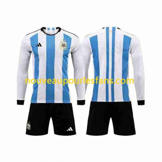 Maillot Argentine 3 Stars Enfant Tenue Domicile Coupe du Monde 2022 Manche Longue