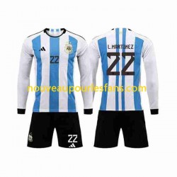 Maillot Argentine 3 Stars Lautaro Martinez 22 Enfant Tenue Domicile Coupe du Monde 2022 Manche Longue