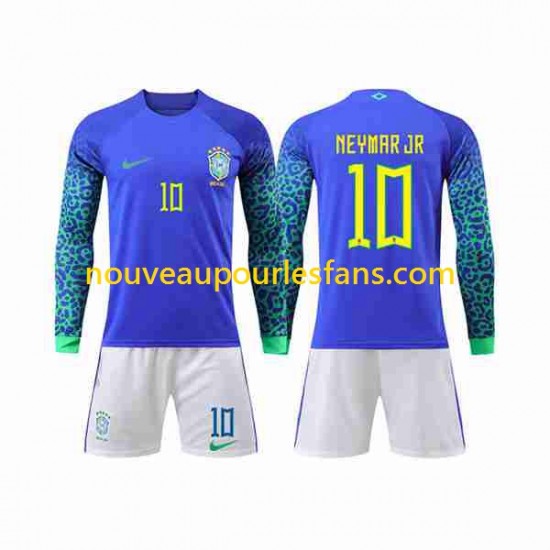Maillot Brésil Neymar Jr 10 Enfant Tenue Extérieur Coupe du Monde 2022 Manche Longue
