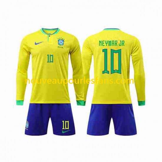 Maillot Brésil Neymar Jr 10 Enfant Tenue Domicile Coupe du Monde 2022 Manche Longue