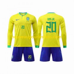 Maillot Brésil Vinicius Junior 20 Enfant Tenue Domicile Coupe du Monde 2022 Manche Longue