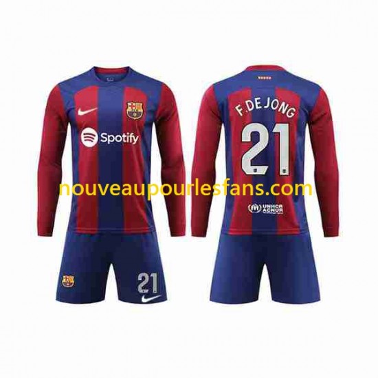 Maillot FC Barcelone Frenkie de Jong 21 Enfant Tenue Domicile 2023-2024 Manche Longue