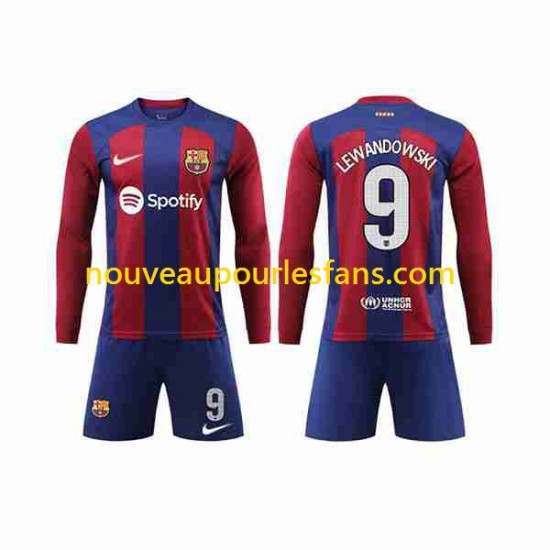 Maillot FC Barcelone LEWANDOWSKI 9 Enfant Tenue Domicile 2023-2024 Manche Longue