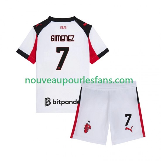 Maillot AC Milan Santiago Gimenez 7 Enfant Tenue Extérieur 2025-2026 Manche Courte