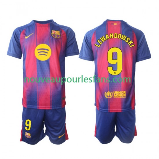 Maillot FC Barcelone Robert Lewandowski 9 Enfant Tenue Domicile 2025-2026 Manche Courte
