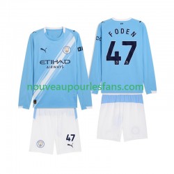 Maillot Manchester City Phil Foden 47 Enfant Tenue Domicile 2025-2026 Manche Longue