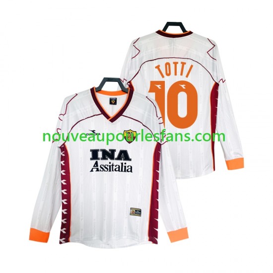 Maillot AS Rome Totti 10 2000 Rétro Homme Tenue Extérieur 1999 Manche Longue