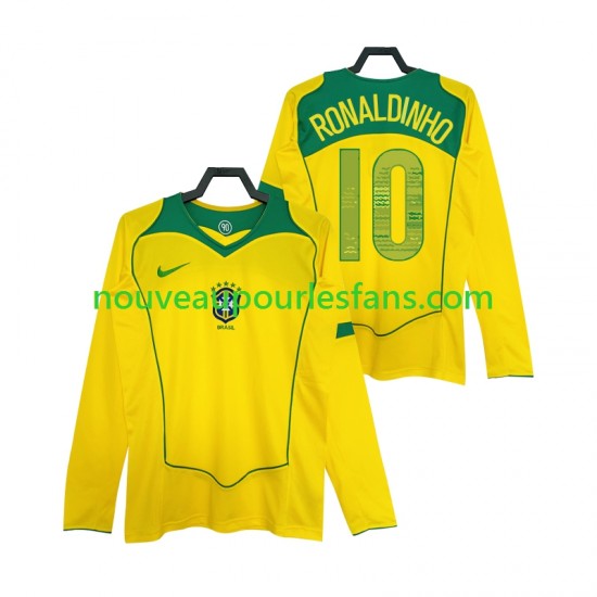 Maillot Brésil RONALDINHO 10 2004 Rétro Homme Tenue Domicile Manche Longue