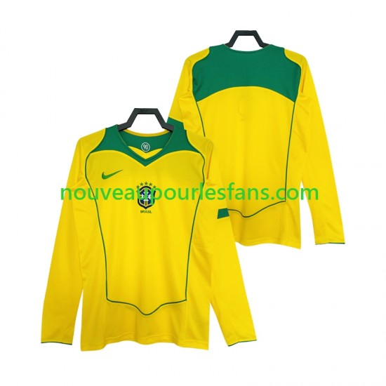 Maillot Brésil 2004 Rétro Homme Tenue Domicile Manche Longue