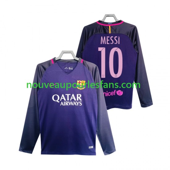 Maillot FC Barcelone Lionel Messi 10 2016 2017 Rétro Homme Tenue Extérieur Manche Longue