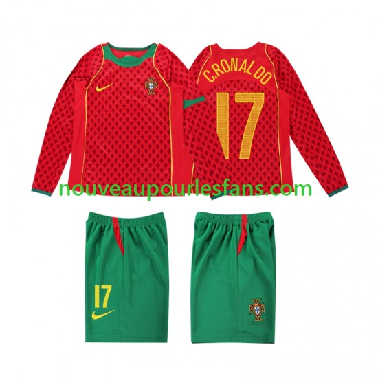 Maillot Portugal Cristiano Ronaldo 17 2004 Rétro Enfant Tenue Domicile Manche Longue