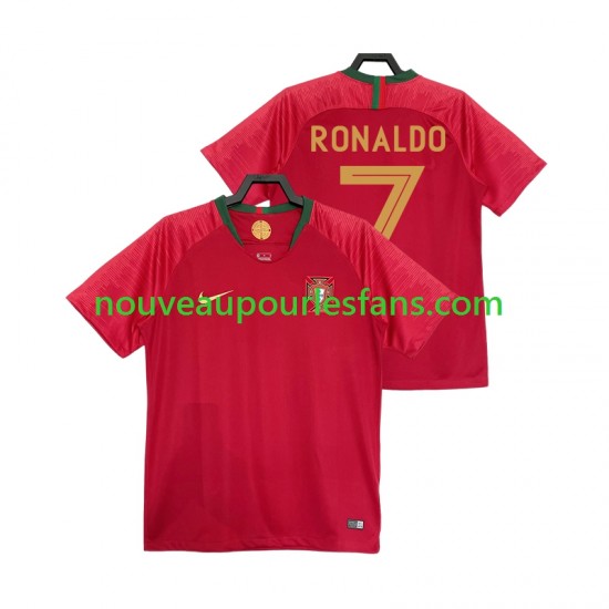 Maillot Portugal Cristiano Ronaldo 7 2018 Rétro Homme Tenue Domicile Manche Courte