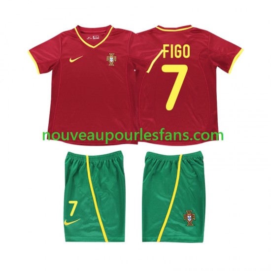 Maillot Portugal FIGO 7 Rétro Enfant Tenue Domicile 2002 Manche Courte