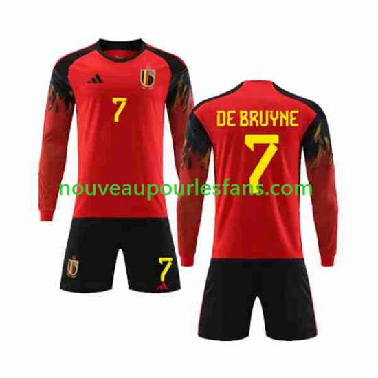 Maillot Belgique De Bruyne 7 Enfant Tenue Domicile Coupe du Monde 2022 Manche Longue