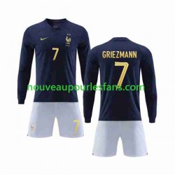 Maillot France Griezmann 7 Enfant Tenue Domicile Coupe du Monde 2022 Manche Longue