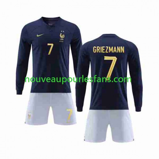 Maillot France Griezmann 7 Enfant Tenue Domicile Coupe du Monde 2022 Manche Longue