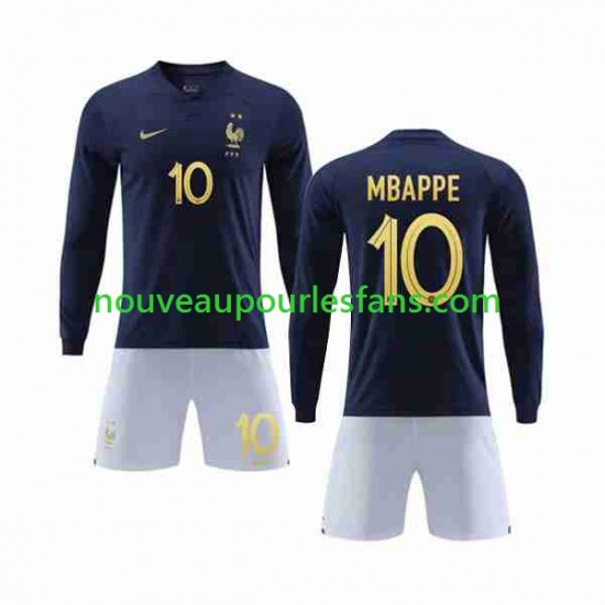 Maillot France Mbappé 10 Enfant Tenue Domicile Coupe du Monde 2022 Manche Longue