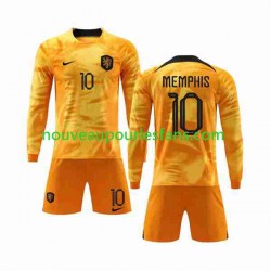 Maillot Pays-Bas Memphis 10 Enfant Tenue Domicile Coupe du Monde 2022 Manche Longue