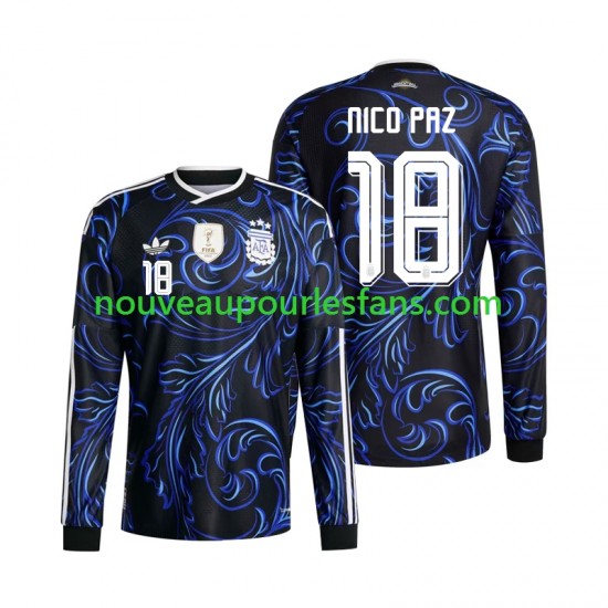Maillot Argentine Nico Paz 18 Homme Tenue Extérieur Coupe du Monde 2026 Manche Longue
