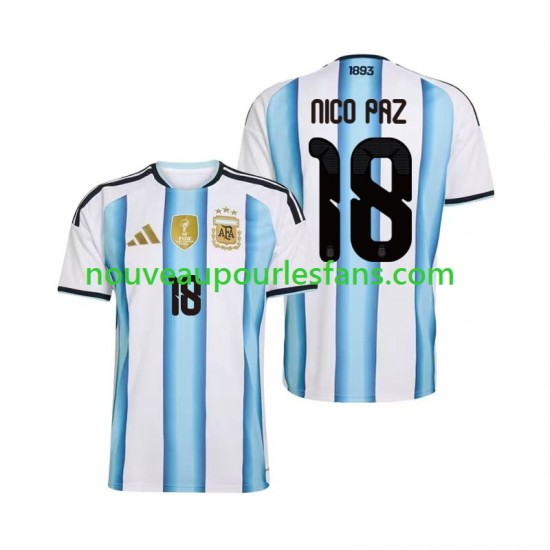 Maillot Argentine Nico Paz 18 Homme Tenue Domicile Coupe du Monde 2026 Manche Courte