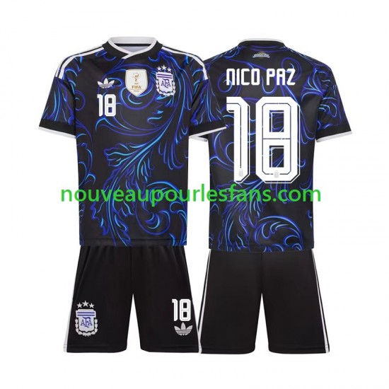 Maillot Argentine Nico Paz 18 Enfant Tenue Extérieur Coupe du Monde 2026 Manche Courte