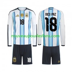 Maillot Argentine Nico Paz 18 Enfant Tenue Domicile Coupe du Monde 2026 Manche Longue