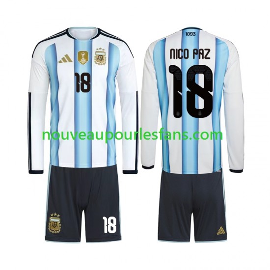 Maillot Argentine Nico Paz 18 Enfant Tenue Domicile Coupe du Monde 2026 Manche Longue